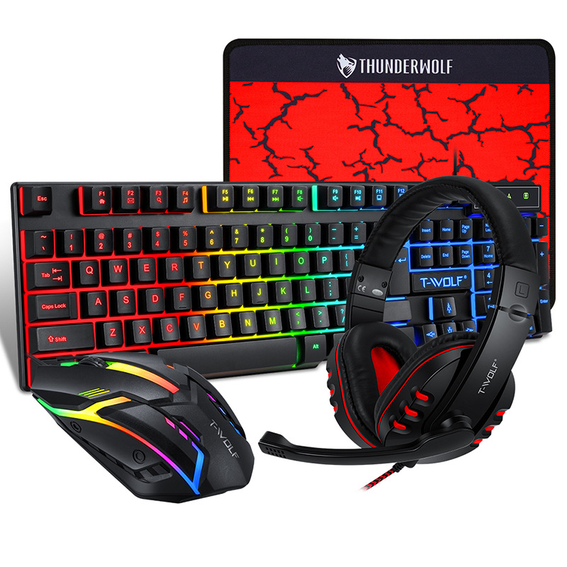 Gaming Keyboard Mouse And Headset Combo - USB-toetsenbord- en muiscombinaties 4-in-1 Engelse gaming-bedrade