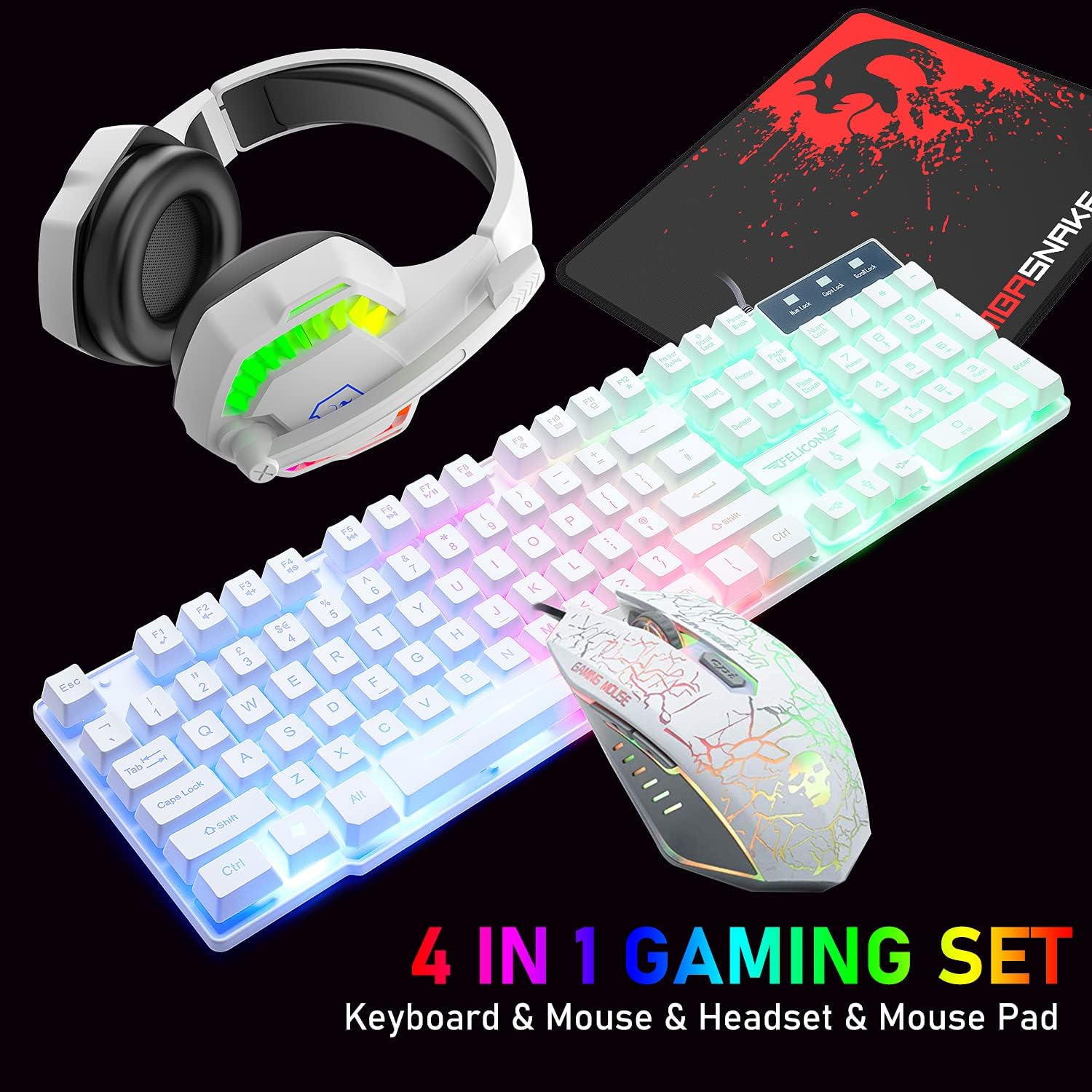 Gaming Keyboard Mouse And Headset Combo - MAMBASNAKE T11 UK 100% gamingtoetsenbord, muis,