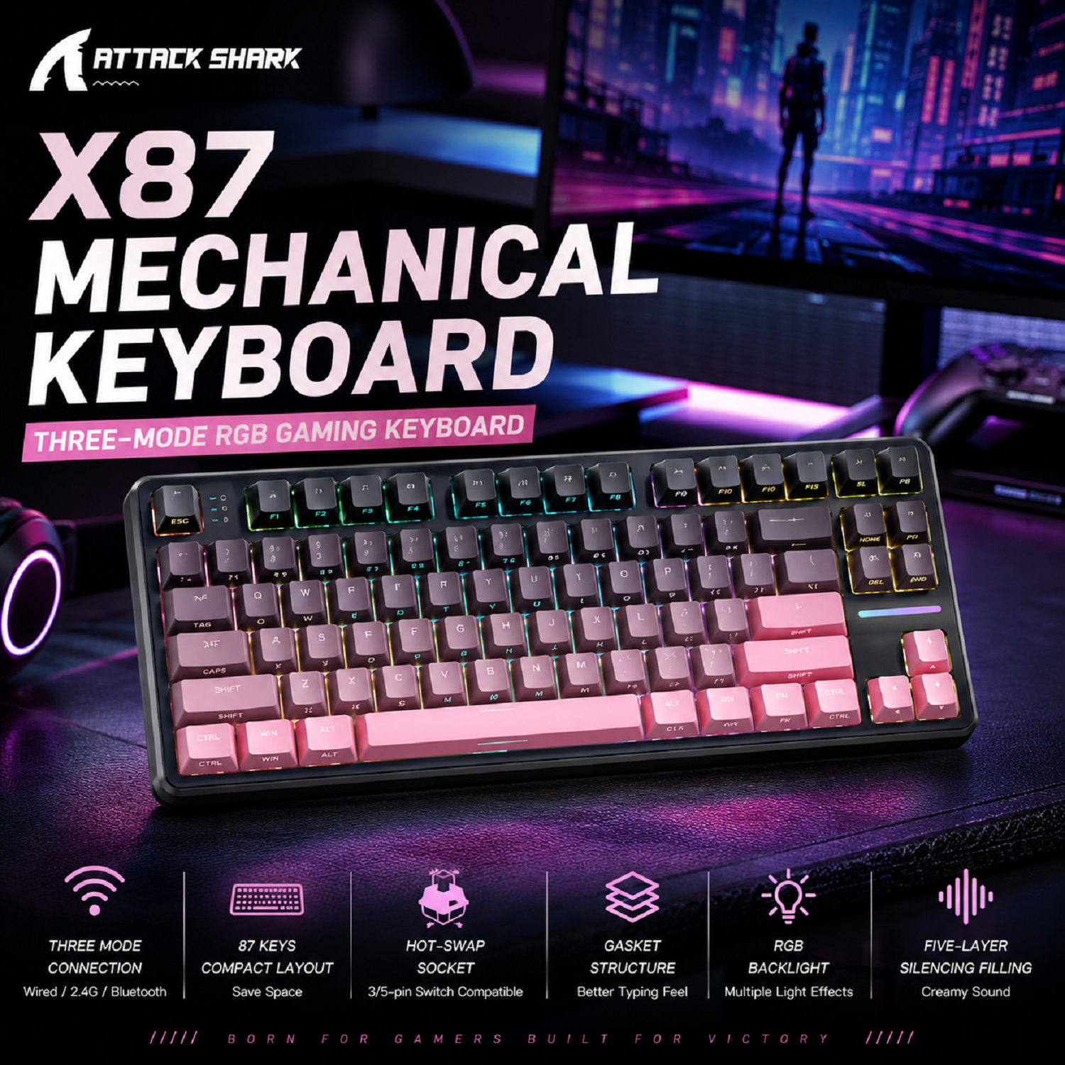 Gaming Keyboard Bluetooth - Attack Shark X87 Macro Drive Gaming