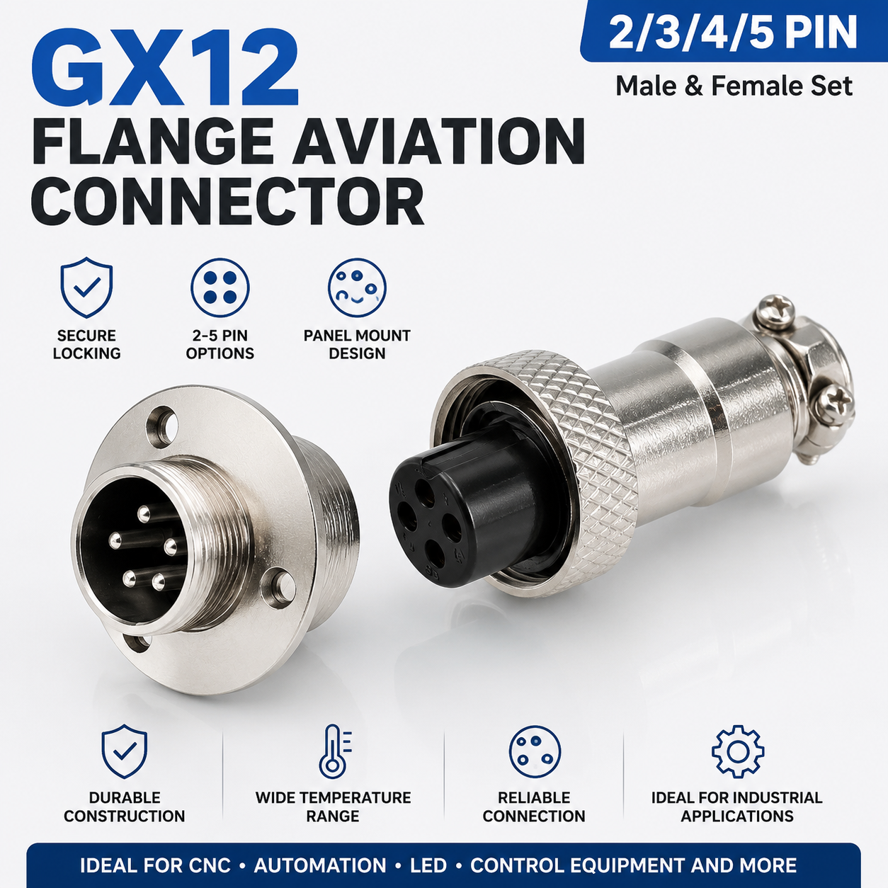 Aviator Connector Kit - GX12 Aviation Connector M16 Circulaire Socket
