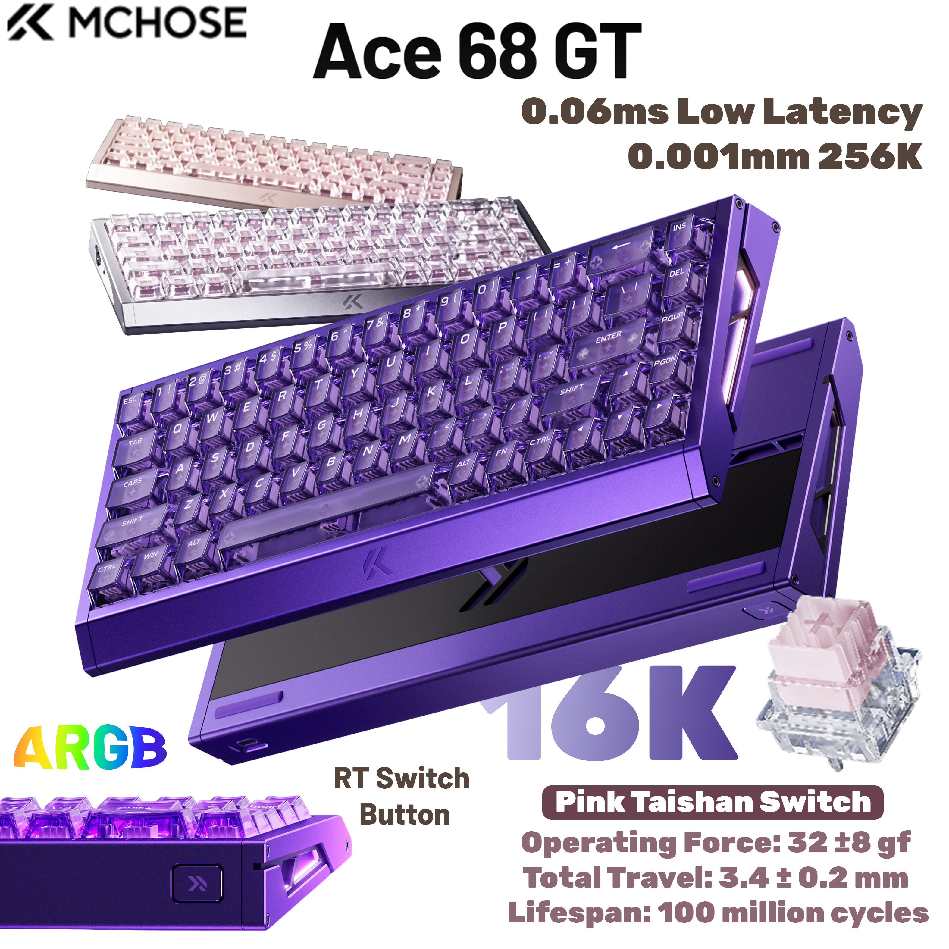 Gaming Keyboard Hot Swappable - MCHOSE Ace 68 GT Aluminiumlegering Magnetische