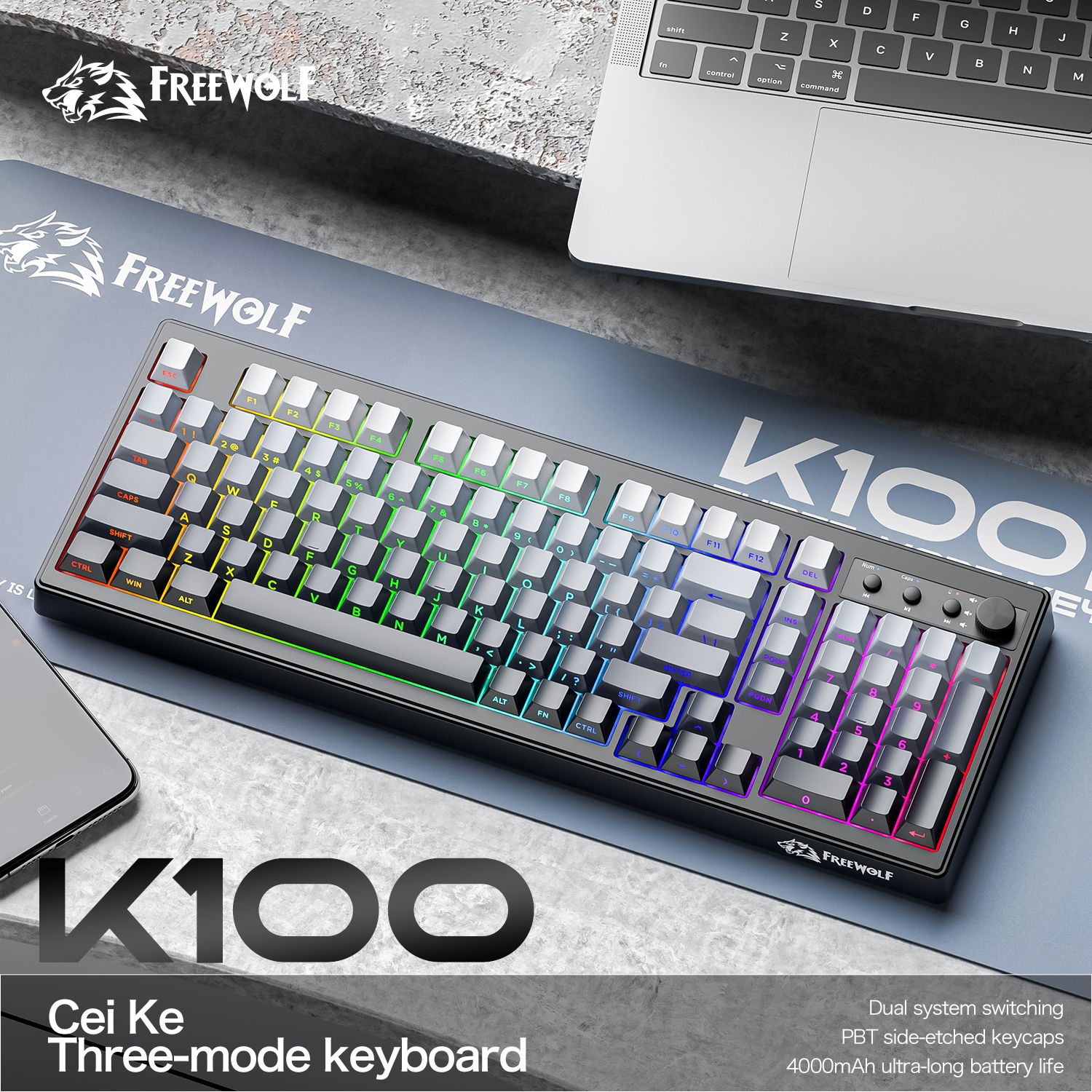Keyboard Gaming Mac - FREEWOLF k100 stille gamingtoetsenbord met drie