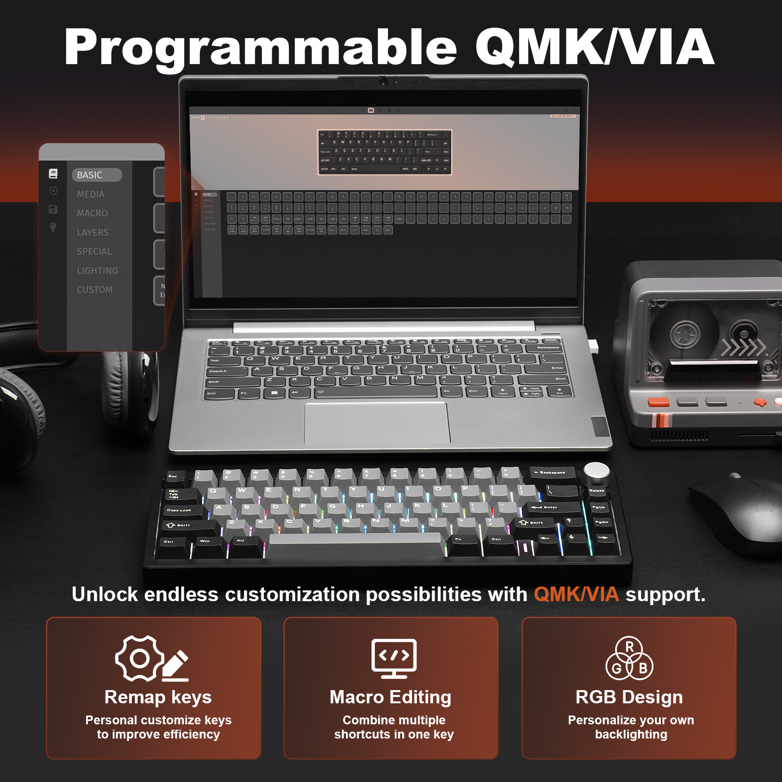 YUNZII AL68 Zwart QMK/VIA mech - Keyboard Gaming Mac recensie en prijs