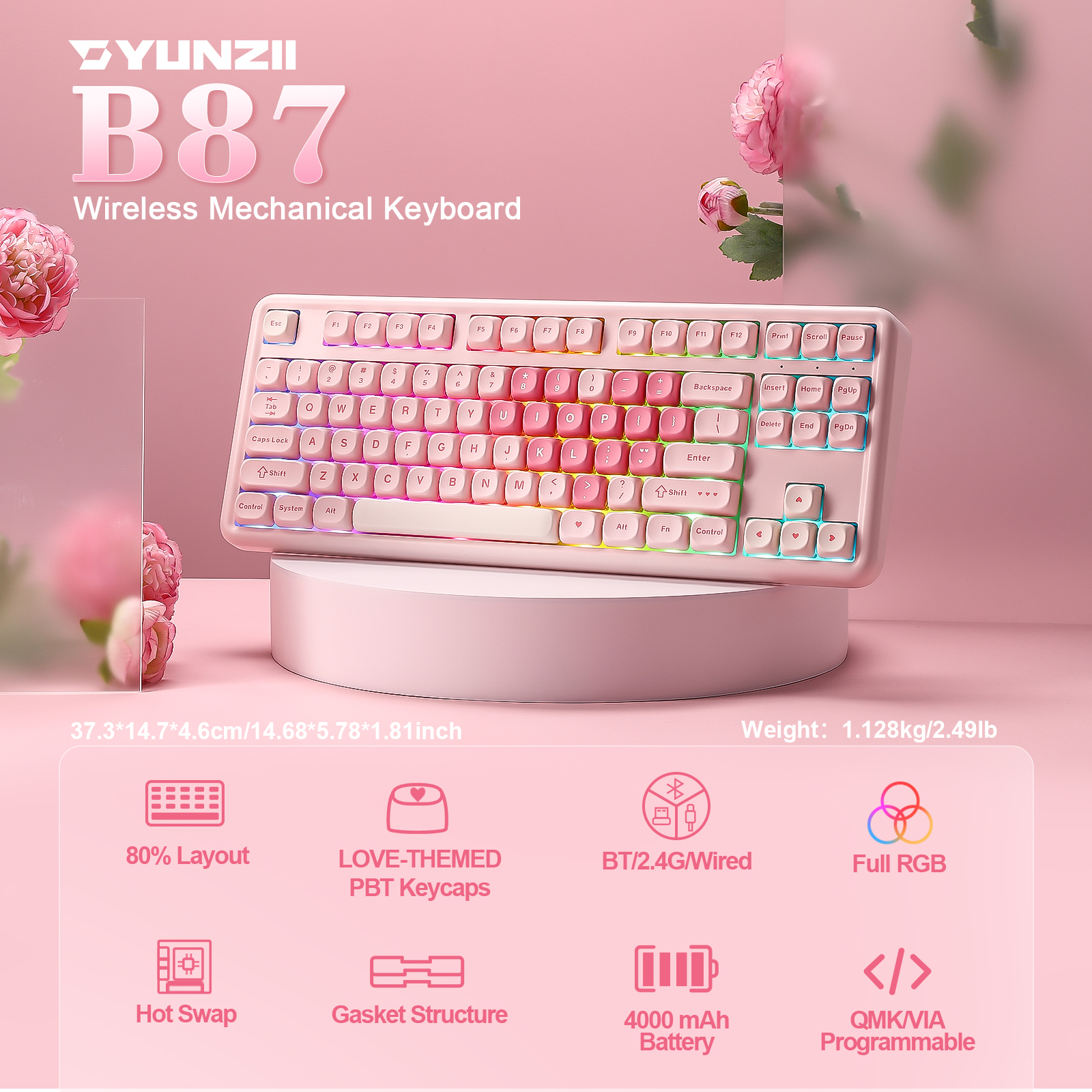 YUNZII B87 roze mechanisch gam - Keyboard Gaming Mac recensie en prijs