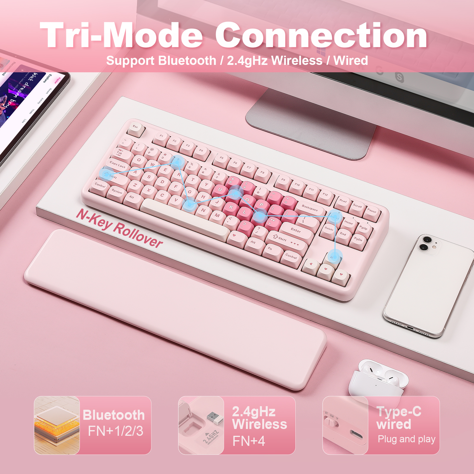 YUNZII B87 roze mechanisch gam - Keyboard Gaming Mac recensie en prijs